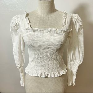 Topshop Smocked Crisp White Blouse 4